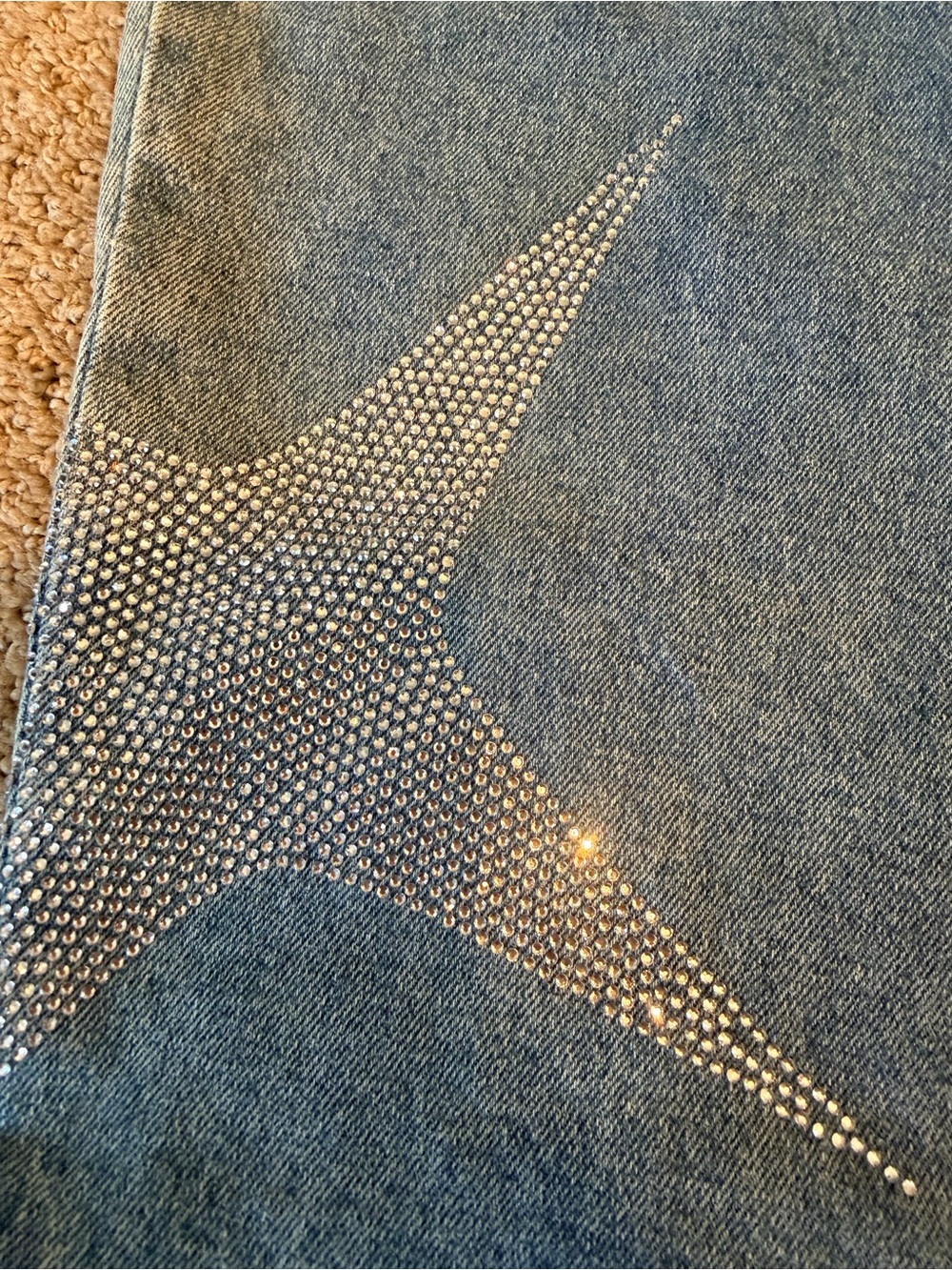 Boutique Light Blue Rhinestone Star-Print Wide Leg Women Jeans - Picture 7 of 9